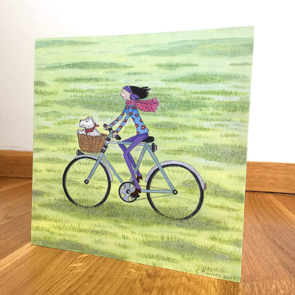 Greeting Card Westie in a Bike Basket - Greetings Card