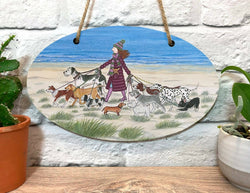 Decorations Dog walker oval shaped hanging plaque