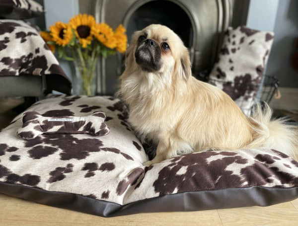 Dog bed Luxury Faux Cow Hide/faux leather dog/pet bed with removable cover - The Moody Cow Collection