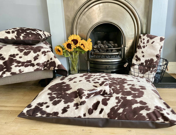 Dog bed Luxury Faux Cow Hide/faux leather dog/pet bed with removable cover - The Moody Cow Collection