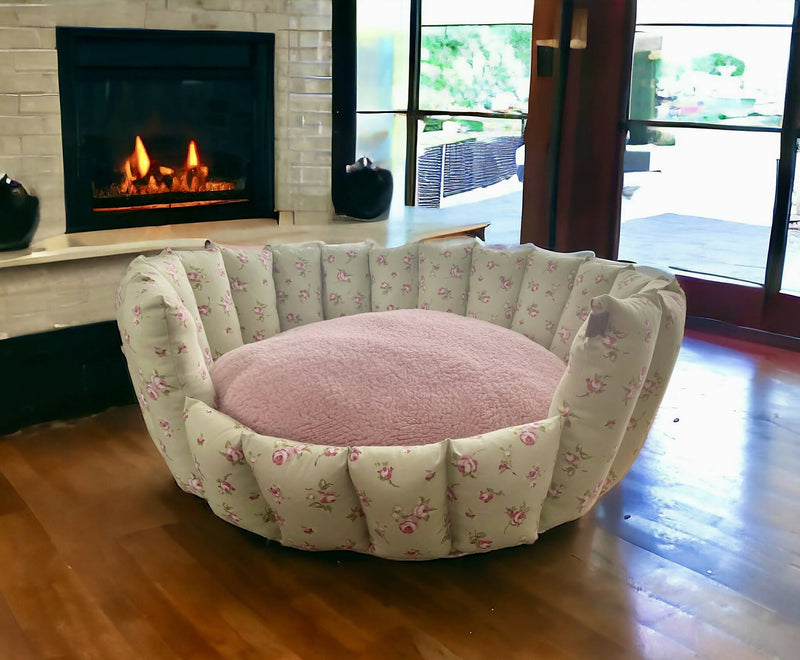 Dog bed Luxury Handcrafted Pocket Sided Dog Bed, Dolly Floral, with Sherpa Fleece Cushion