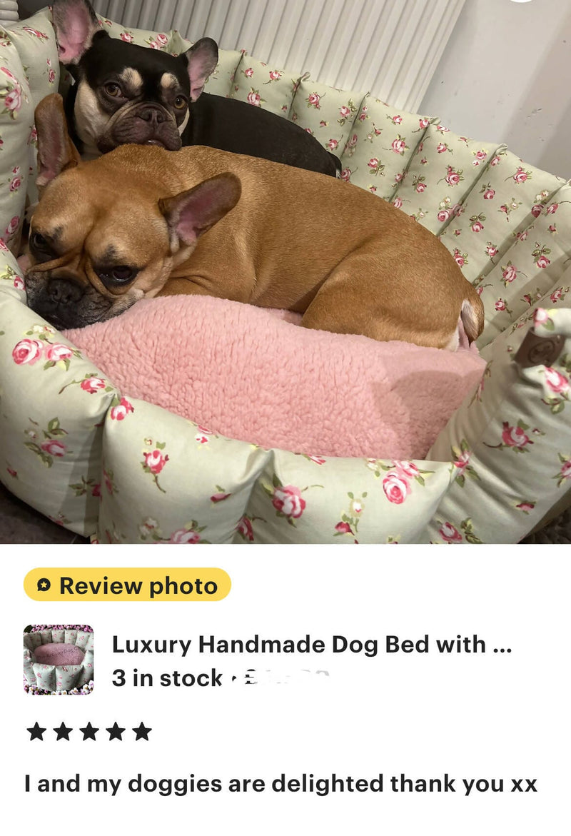 Dog bed Luxury Handcrafted Pocket Sided Dog Bed, Dolly Floral, with Sherpa Fleece Cushion