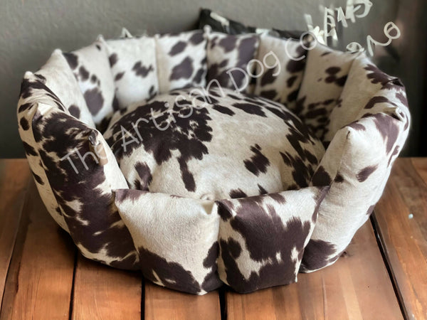 Dog bed Luxury Handcrafted Pocket Sided Faux Cow Hide Dog Bed