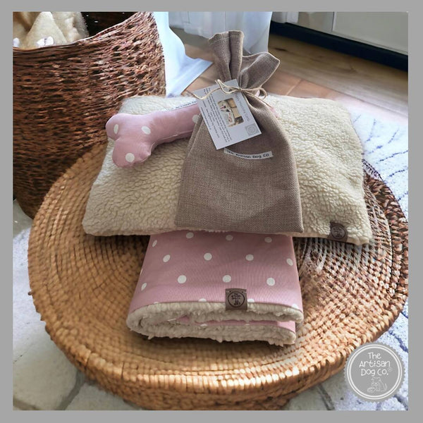 Gift Pink Spotty New Puppy Gift Set: Blanket, Cushion, Toy Bone & Milestone Cards