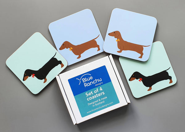 Coasters / Placemats Black & Tan and Red Dachshund Coasters - Mixed Set of 4
