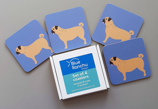 coasters / Placemats Pug Coasters - Set of 4