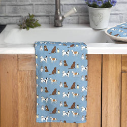 Tea Towel Blue Multi Dog Themed Tea towel