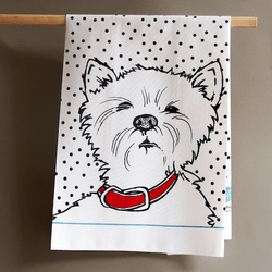 Westie Tea Towel with Polka Dot Design