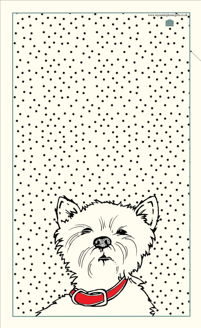 Westie Tea Towel with Polka Dot Design