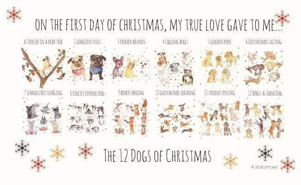 Tea Towel The 12 Dogs of Christmas Tea Towel