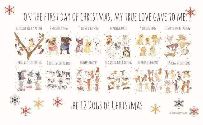 Tea Towel The 12 Dogs of Christmas Tea Towel