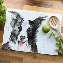 Chopping Board Border Collie Dog Glass Worktop Saver