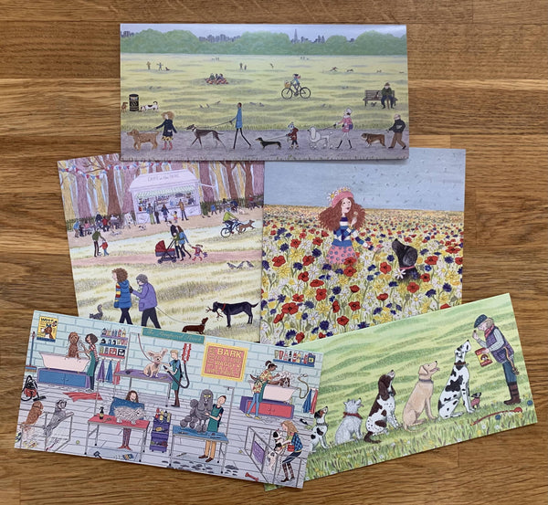 A set of 5 different dog themed greetings cards Pack of greetings cards - Dogs
