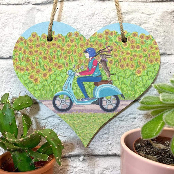 DECORATION DACHSHUND ON MOPED HANGING HEART