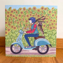 Greeting Card Dachshund on moped - Greetings Card