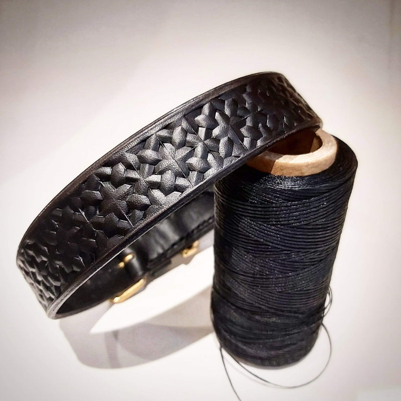 collars Medium Hand Stamped Dark Brown Leather Dog Collar- 1 inch wide