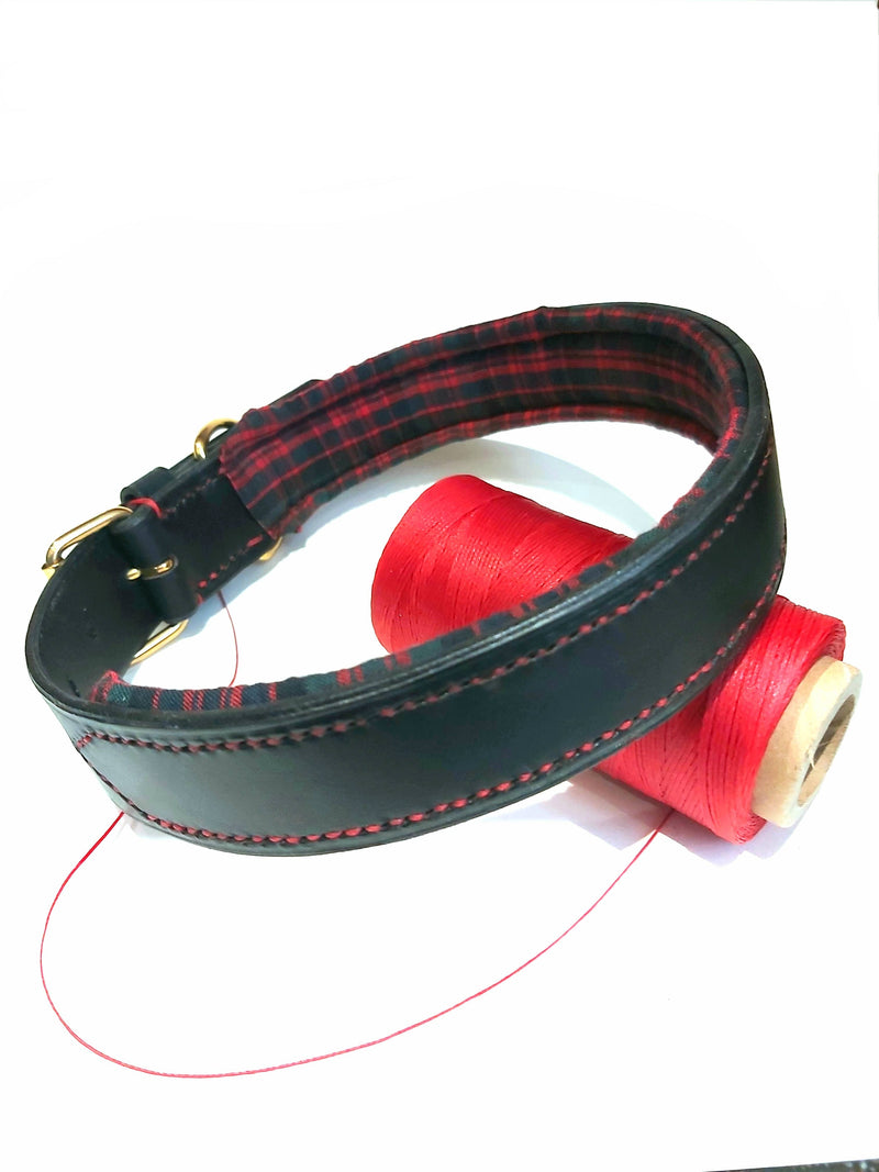 collars Medium MacDonald Clan Red and Green Tartan  Leather Dog Collar - 1 inch wide