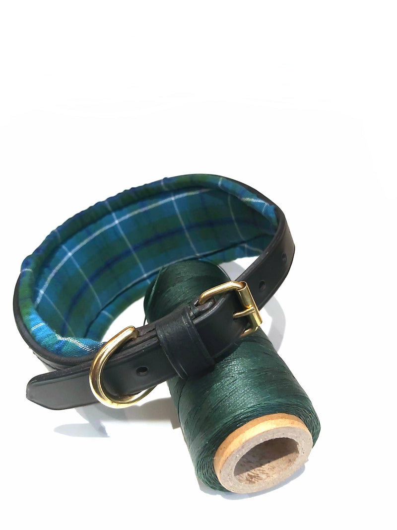 Dog Collar Ancient Douglas Green Tartan Leather Hound Dog Collar