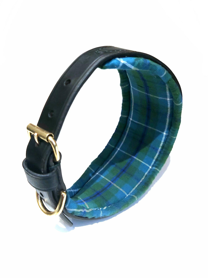 Dog Collar Ancient Douglas Green Tartan Leather Hound Dog Collar