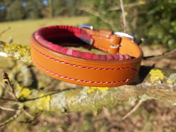 Dog Collar Large Stewart Royal Red Tartan Leather Dog Collar