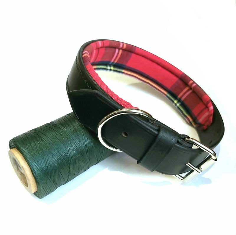 Large Stewart Royal Red Tartan Leather Dog Collar 1 1 4 inches wide In Your Dog House Gifts