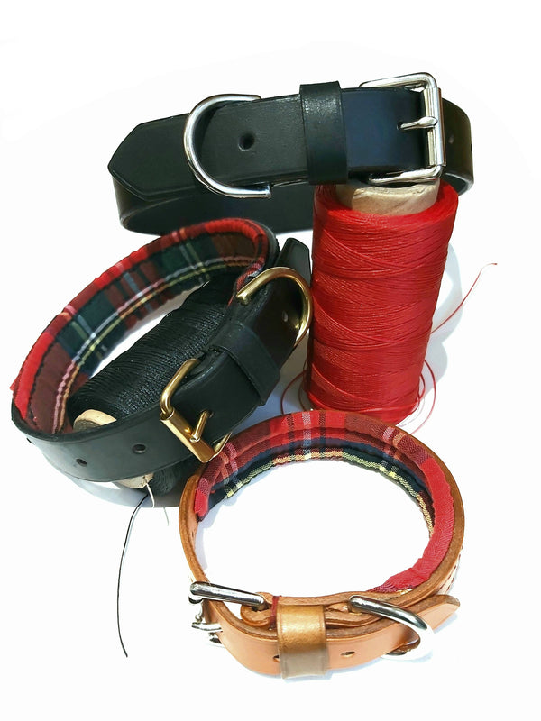 Dog Collar Small Stewart Royal Red Tartan Leather Dog Collar
