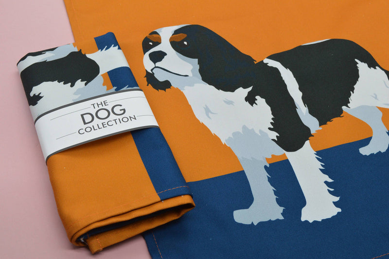 100% heavyweight premium cotton tea towel. With handy hanging loop. Made and printed in the UK. Teatowel, King Charles Spaniel, The Dog Collection