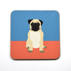 High gloss melamine cork backed coaster. Handmade in the UK, with a sustainably sourced Eucalyptus board base, a full melamine surface, with cork backing. 3.2mm thickness board Square with round corners. Size: 100mm x 100mm Made and printed in the UK. Coaster, Pug, The Dog Collection