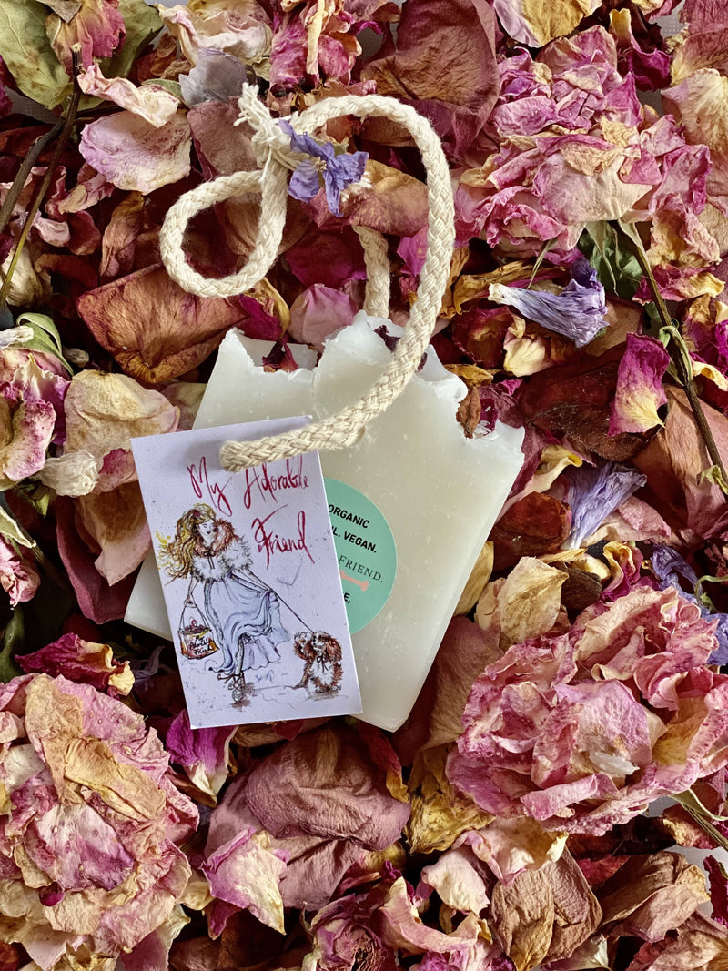 Dog Grooming Dog Shampoo Soap Bar. 100% Organic Coconut Oil with Rose petals, mallow flowers and violet leaves Vegan