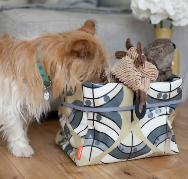 Oilcloth Dog Toy Storage Basket Leaf Oilcloth Dog Toy Storage Basket