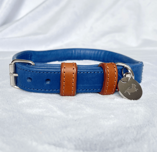 Collar Blue Rolled Leather Dog Collar