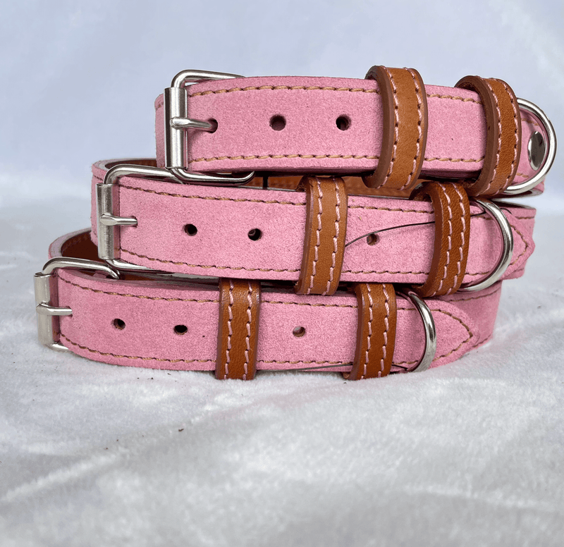 Pink leather puppy collar hot sale