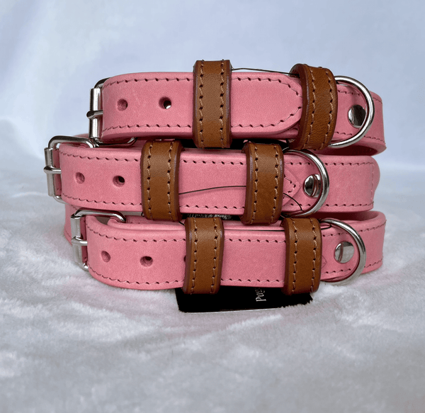 Collar Pink Rolled Leather Dog Collar