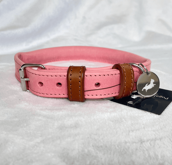 Collar Pink Rolled Leather Dog Collar