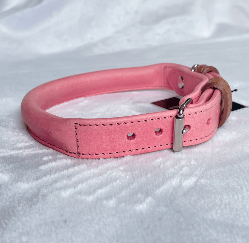 Pink rolled leather dog collar deals