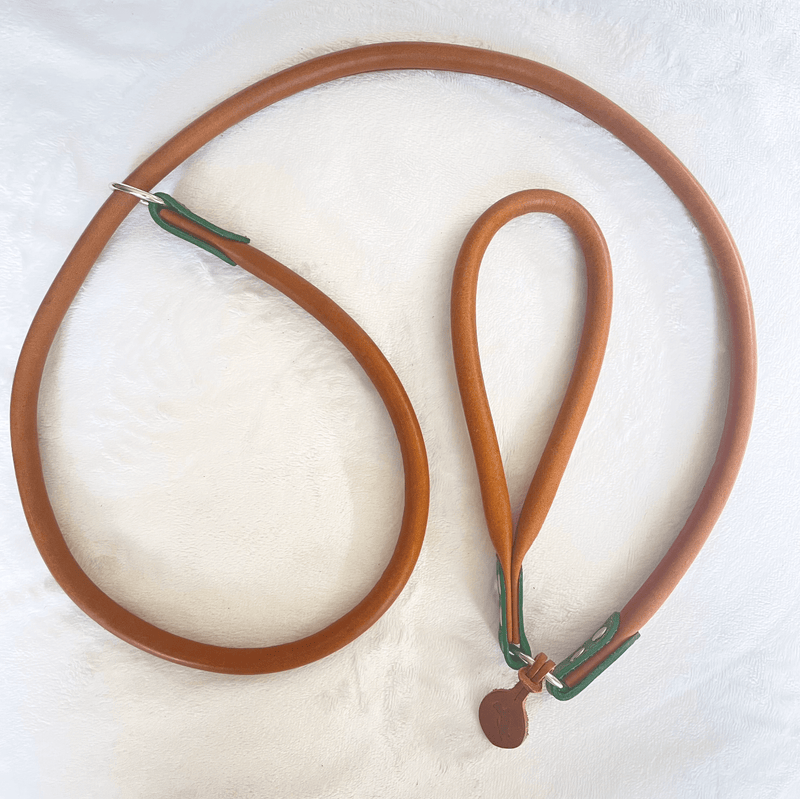 Lead Wimbledon Green Green Rolled Leather Slip Lead