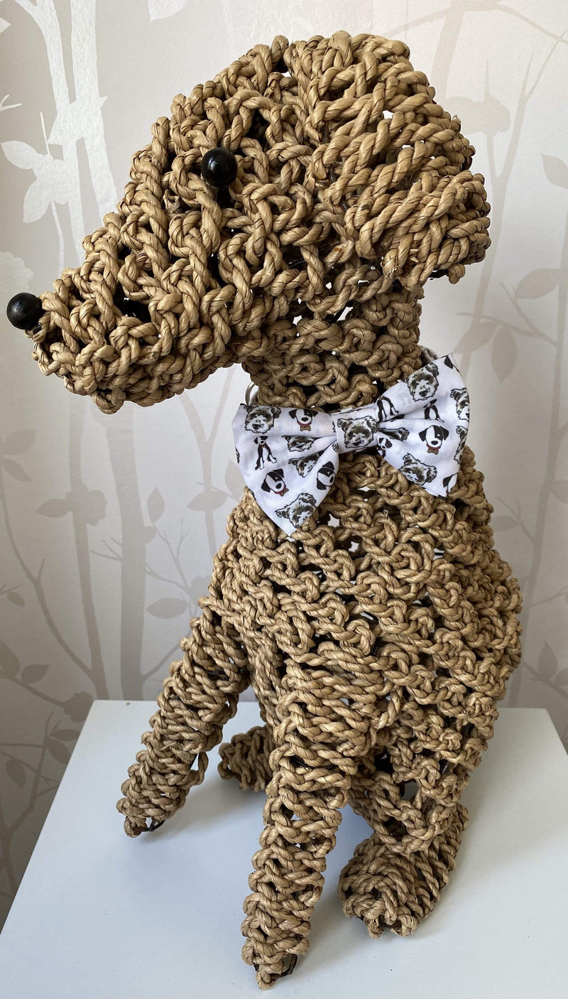 Dog Collar Dog Face Design Handmade Dog Collar and Bow-Tie