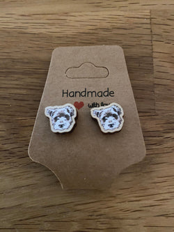 Wooden Terrier Dog Stud Earrings