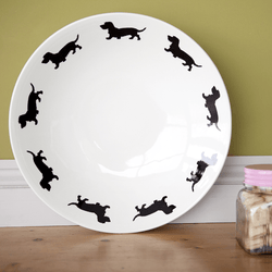 Dachshund themed Large Shallow Bowl Wired Haired Daxi