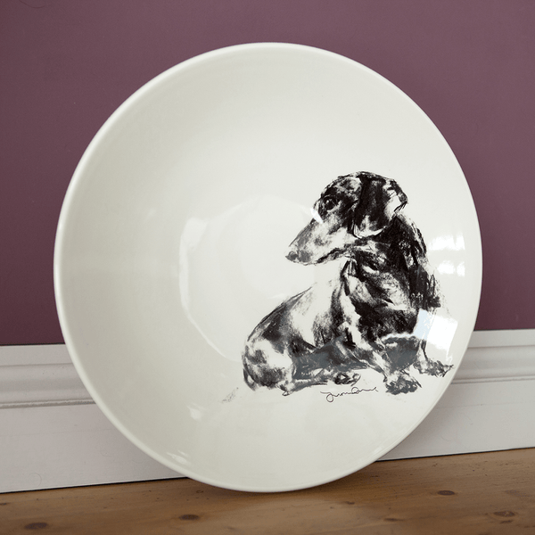 Dachshund themed Large Shallow Bowl with Seated Daxi