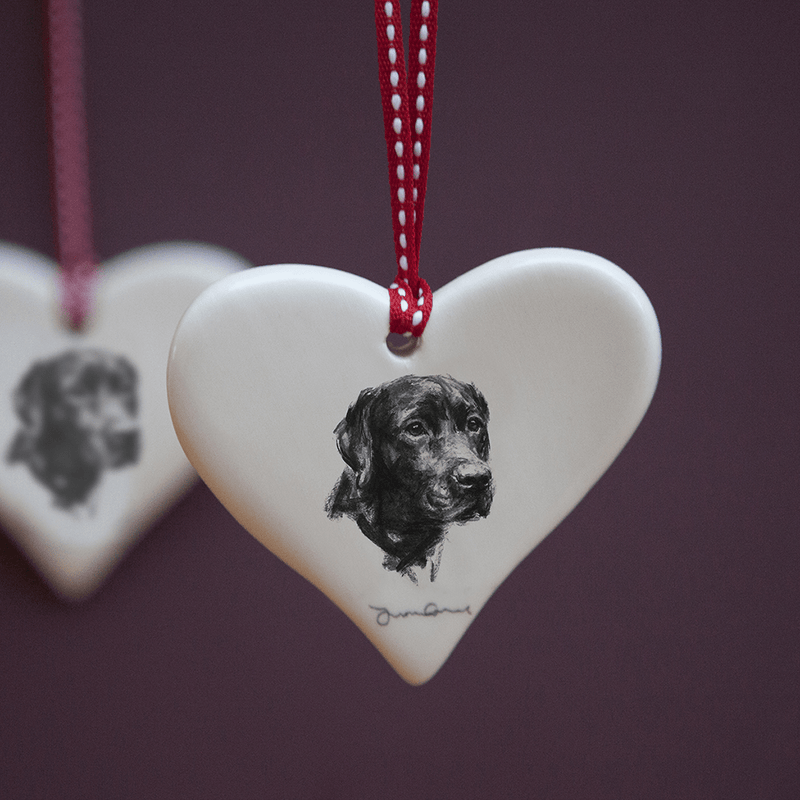 Black Labrador Ceramic Hanging Heart
