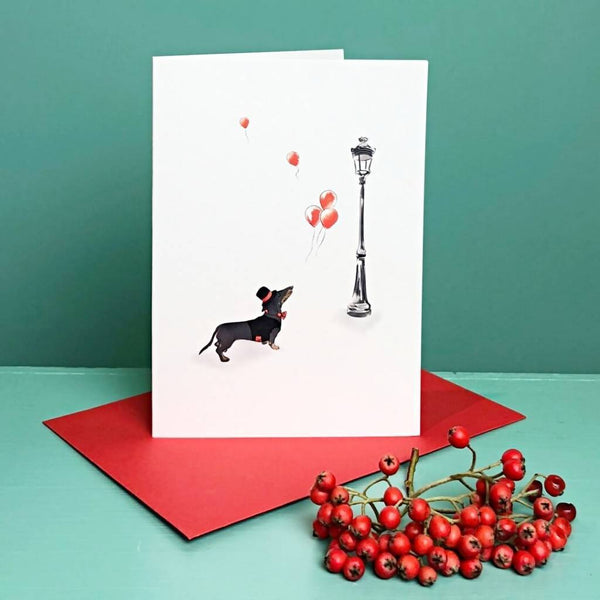 Dachshund Greetings Card - Up & Away