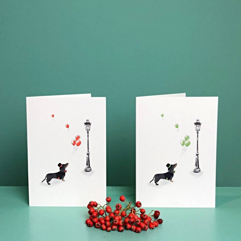 Dachshund Greetings Card - Up & Away