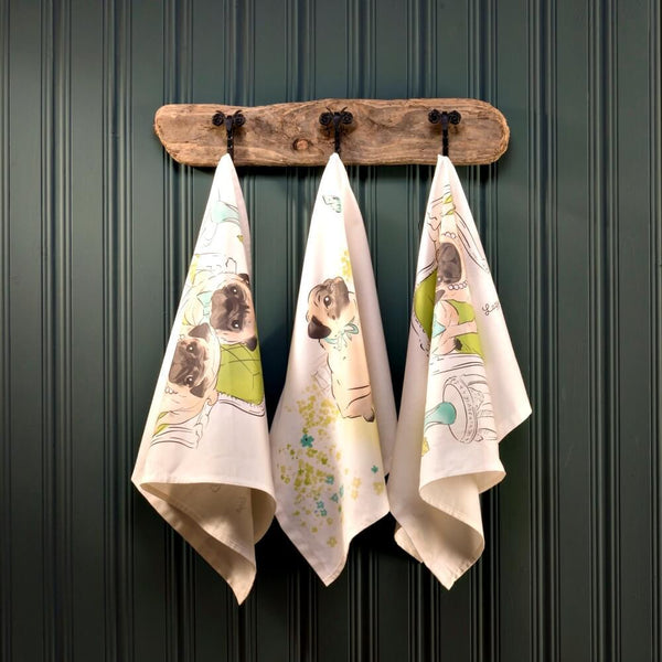 Pug Lazy Days Tea Towel