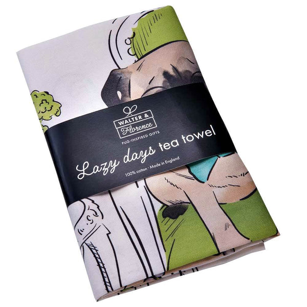 Pug Lazy Days Tea Towel